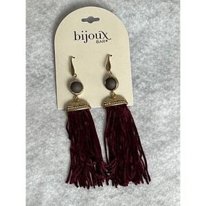 Bijoux Bar Tassel Earrings Burgundy Gold Tone Boho Fringe Drop JC25-5198G